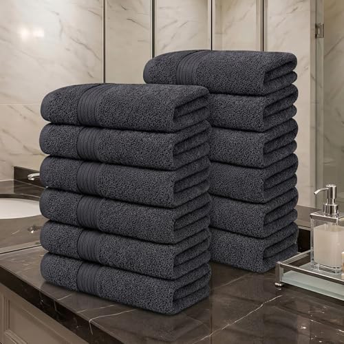100% Cotton Hand Towels 18x28 Inches, 600 GSM, Soft & Absorbent, Set of 12, Gray - color: Grey, size: Hand Towel Set of 12