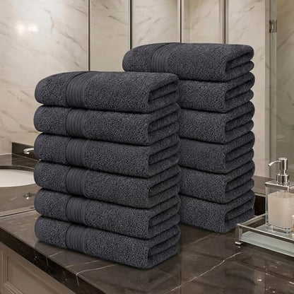 100% Cotton Hand Towels 18x28 Inches, 600 GSM, Soft & Absorbent, Set of 12, Gray - color: Grey, size: Hand Towel Set of 12