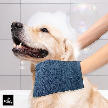 High Rise Stripe 6 Pack 6 x 8.5 Wash Mitt Set, Low Twist, Highly Absorbent, Gentle Hand and Face Cloth, European Style with Loop, Indigo - color: Indigo