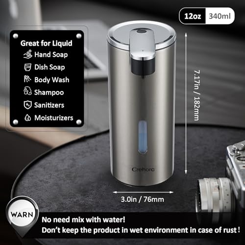 Automatic Soap Dispenser, Automatic Liquid Soap Dispenser Touchless, 12oz/340ml, 3-Level Adjustable, Battery Operated, Water-Resistant for Bathroom, Kitchen and School, Clog-Free, Stainless Steel - color: Chromed & Stainless Steel