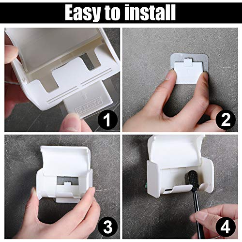 Patelai 2 Pcs Toothbrush Holder Wall Mounted with Cover,2 Slots Self Adhesive Electric Toothbrushes Storage Organizer for Dorm Bathrooms Cabinet and Shower