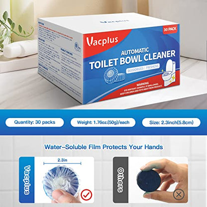 Vacplus Toilet Bowl Cleaner Tablets, 30 Pack, Auto Cleaning, Long-Lasting | Bathroom Tank, Prevent Stains, Deodorizing, Easy Use - size: 1 Count (Pack of 30)