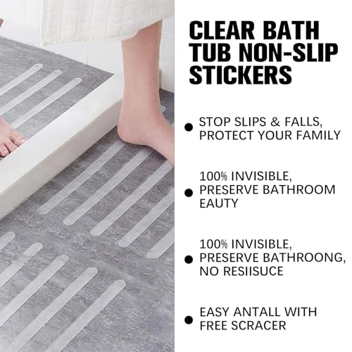 24 Pcs Clear Anti Slip Shower Stickers, Bathtub Safety Strips, Non Slip Bathroom Tape - color: Clear