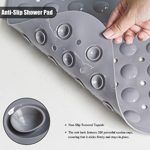 Bathtub and Shower Mats, Extra Long Non-Slip Bath Mat 39 x 16 Inch, Machine Washable Bath Tub Mat with Suction Cups & Drain Holes for Bathroom, Clear Grey - color: Clear Grey, size: 40" x 16" (Rectangular)