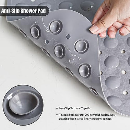 Bathtub and Shower Mats, Extra Long Non-Slip Bath Mat 39 x 16 Inch, Machine Washable Bath Tub Mat with Suction Cups & Drain Holes for Bathroom, Clear Grey - color: Clear Grey, size: 40" x 16" (Rectangular)