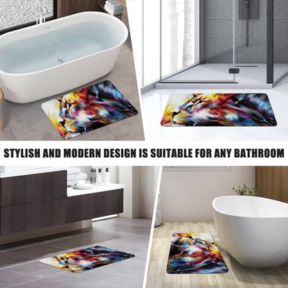 Bathroom Runner Mat Rugs Long,Golden Cool Lion King Lovely Design Diatomite Stone Bath Mat Large Absorbent Diatomaceous Earth Mat Non Slip Fast Dry Shower Mat Bathroom Rugs Floor Mat 16x42in - color: Design01