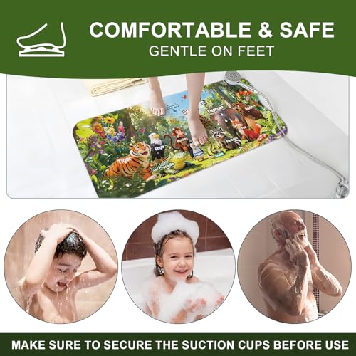 Bath Tub Mat Non Slip Bath Mat Shower Mat for Baby Adults, BPA Free Extra Long Bathtub Mat, 40x16 Inches Eco-Friendly Kids Bath Mats with Suction Cups and Drain Holes, Machine Washable,Animals - color: Education