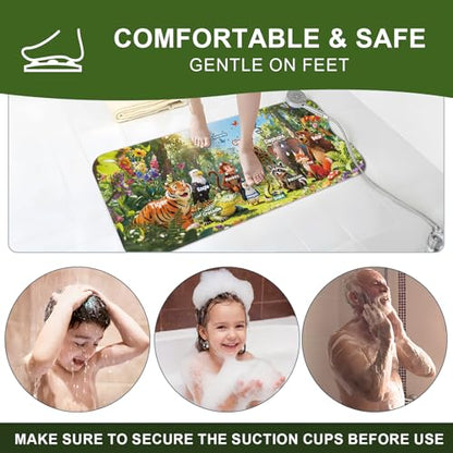 Bath Tub Mat Non Slip Bath Mat Shower Mat for Baby Adults, BPA Free Extra Long Bathtub Mat, 40x16 Inches Eco-Friendly Kids Bath Mats with Suction Cups and Drain Holes, Machine Washable,Animals - color: Education