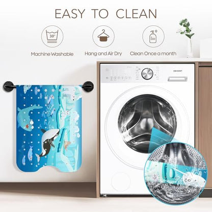 SHUCHING Blue Baby Bath Mat for Tub Non Slip-40x16 Inch, Animal | Bathtub Mat for Kids & Toddler Mold Free, Long Shower Mat for Inside Shower with Suction Cup, Machine Washable - color: Polar Animal