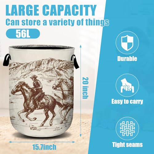 American Wild West Desert Cowboys Laundry Basket, Laundry Hamper Collapsible Oxford Cloth with Handle Clothes Storage Bin for Bathroom Laundry Room Bedroom 15.7 X 20 Inch - color: American Wild West Desert Cowboys