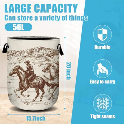 American Wild West Desert Cowboys Laundry Basket, Laundry Hamper Collapsible Oxford Cloth with Handle Clothes Storage Bin for Bathroom Laundry Room Bedroom 15.7 X 20 Inch - color: American Wild West Desert Cowboys