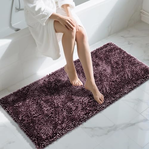 Yimobra Long Bathroom Rugs Runner 55x24 Inch, Extra Thick Soft Absorbent Chenille Bath Mat, Non Slip Machine Washable, Quick Dry Bath Rugs for Bathroom Floor, Tub and Shower, Purple Grey - color: Purple Grey, size: 55" X 24"