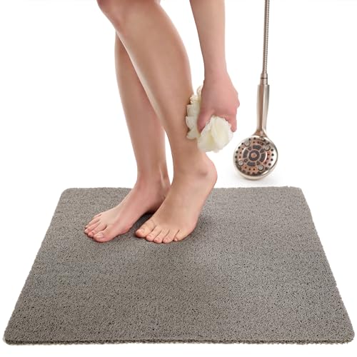 Enkosi Loofah Shower Mat Non Slip – Square Anti Slip Bath Mat for Inside Showers, Bathtub, Tub, Bathroom - Grey, Cushioned, Quick Dry PVC, with Drain Holes - Secure Grip Safety Pad (Grey 24x24) - color: Grey, size: 24" x 24" (Square)