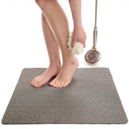 Enkosi Loofah Shower Mat Non Slip – Square Anti Slip Bath Mat for Inside Showers, Bathtub, Tub, Bathroom - Grey, Cushioned, Quick Dry PVC, with Drain Holes - Secure Grip Safety Pad (Grey 24x24) - color: Grey, size: 24" x 24" (Square)