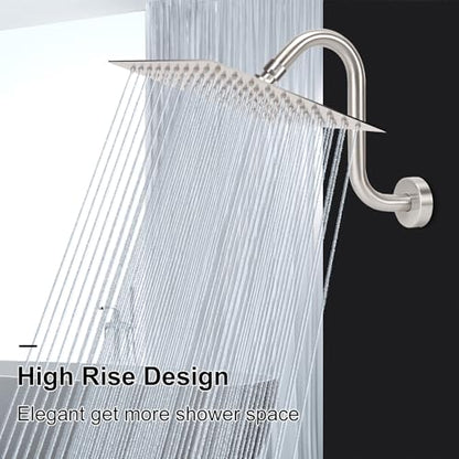 NearMoon S Shaped Shower Head Riser Arm, Shower Extender Arm with Flange, Standard 1/2" Connection- Bathroom Accessory (8 Inch, Brushed Nickel) - color: Brushed Nickel, style: 8 Inch