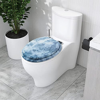 Angol Shiold ROUND Toilet Seat Molded Wood (Blue Marble) | Quiet Close Quick Release Metal Hinges, Adjustable Fit for Standard Round Toilets, Easy to Install&Clean - color: Blue Marble, size: Round-16.5“