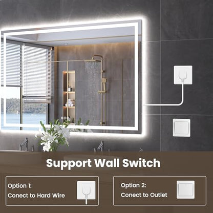 Snowdool 60 x 24 in LED Bathroom Mirror, Front and Backlit, Anti-Fog | Front and Backlit, 3 Color Temperatures, Anti-Fog, Tempered Glass - size: 24"L x 60"W