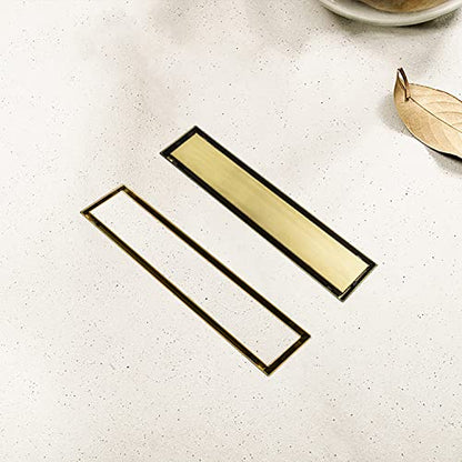 12" Linear Shower Drain Brushed Gold Drain with Tile Insert Grate | AISI 304 Stainless Steel Fast Drainage Rectangle Hidden Shower Trench,Detachable Hair Catcher Easy to install,Leveling Feet - color: Gold, size: 12 Inch (No Base)