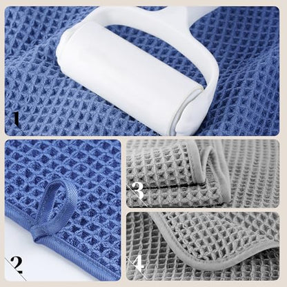 POLYTE 430 GSM Poly Blend Microfiber Quick Dry Waffle Bath Towel, 30x60 in | 4 Pack, Oversize, Lint Free, Body Towel - color: Light Gray,royal Blue