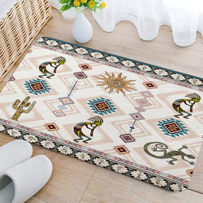 JAWO Southwestern Tribal Bathroom Rug - Geometric Retro Abstract Art, Memory Foam (17x29 inches), Blue - color: Blue, size: 1'5" x 2'5" (Rectangular)