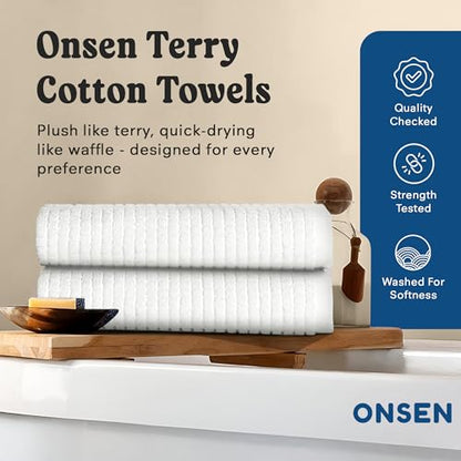 ONSEN Sculpted Terry Bath Towels, 100% American Cotton, Quick Dry Lint Free, Lightweight Absorbent Bath Towel Set with Hanging Loop, 28x55 in (White, 2X Bath Towel) - color: White, size: 2x Bath Towel