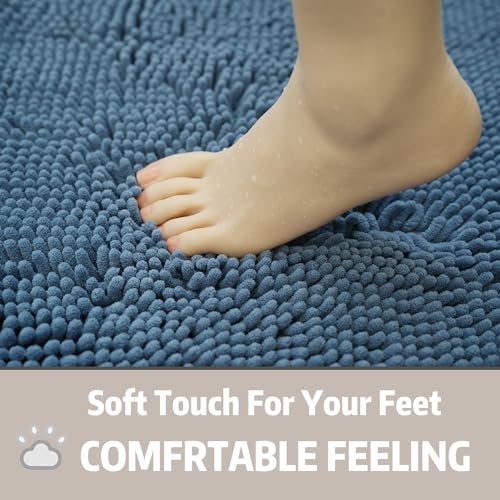 Bathroom Rugs Chenille, Extra Thick and Absorbent, Non-Slip, Machine Washable, Dry Quckily, Soft Cozy Plush, Used Under Shower Bathtub and Sink, Bath mat Sets Fog Blue - color: Denim Blue, size: 20 x 32 inch + 20 x 20 inch (U-Shape)