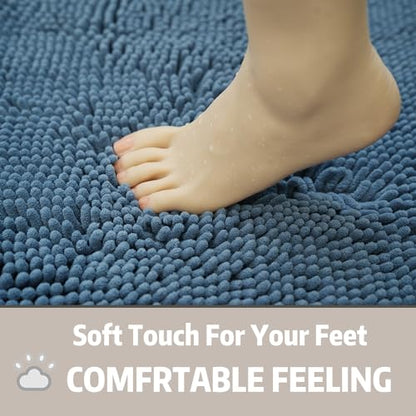 Bathroom Rugs Chenille, Extra Thick and Absorbent, Non-Slip, Machine Washable, Dry Quckily, Soft Cozy Plush, Used Under Shower Bathtub and Sink, Bath mat Sets Fog Blue - color: Denim Blue, size: 20 x 32 inch + 20 x 20 inch (U-Shape)
