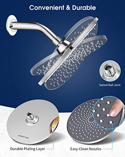 Large Shower Head VMASSTONE 9In High Pressure Showerhead - Tool Free Installation- with Large Spray Surfaces and 200 Nozzles for Delicate and Unstimulate Shower Experience (EM-001 Chrome/Dark Grey) - color: Chrome/Dark Grey