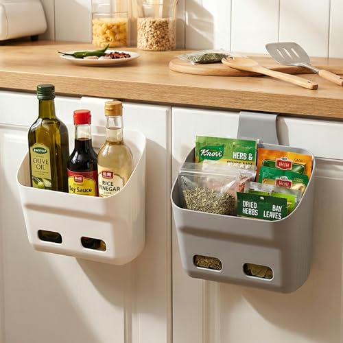 Eorbow 6 Pack Plastic Hanging Storage Basket, Over the Door Cabinet Shower Caddy, Stackable Kitchen Organizer Wall Mount with Detachable Hook, Shelf Bins with Draining Hole for Bathroom Pantry Closet
