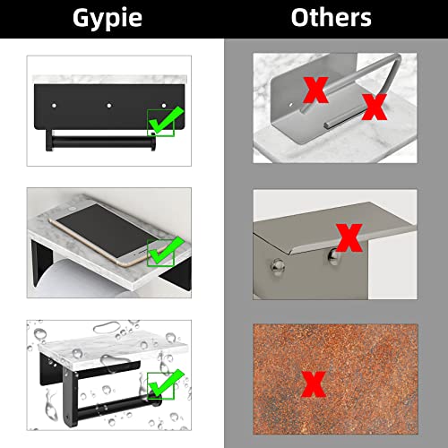 Gypie Marble Toilet Paper Holder with Shelf, Wall Mounted Matte Black | Stainless Steel Tissue Roll Paper Holder Dispenser for Bathroom Washroom - color: Black