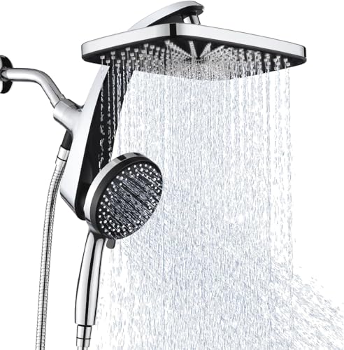 12" High Pressue Rain Shower Head with Handheld, 9 Sprays Hand Showerhead | Shower Heads with Handheld Spray Combo, Dual Head, Built-in Magnetic Docking, Power Jets, 59" Shower Hose, Chrome 1.75GPM - color: Chrome