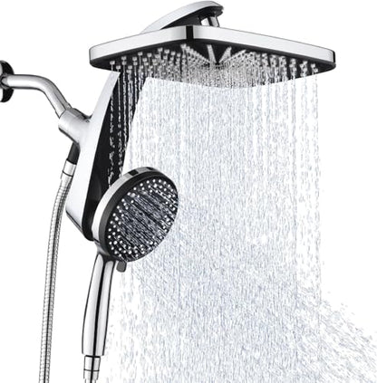 12" High Pressue Rain Shower Head with Handheld, 9 Sprays Hand Showerhead | Shower Heads with Handheld Spray Combo, Dual Head, Built-in Magnetic Docking, Power Jets, 59" Shower Hose, Chrome 1.75GPM - color: Chrome