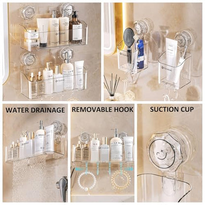 2-Pack Suction Cup Shower Caddy Set, Wall Mounted Suction Rack, Bathroom Shower Shelf Basket Set with Shower Organizer and Toothbrush Holder (No Drilling Required) - style: basket set, 2pieces