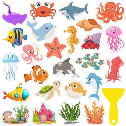 26Pcs Non Slip Bathtub Stickers, Cute Ocean Creature Stickers with Scraper | Anti Slip Bath Tub Shower Decal with Adhesive Back for Bathroom, Shower Stairs - color: Ocean Creature, size: 26Pcs