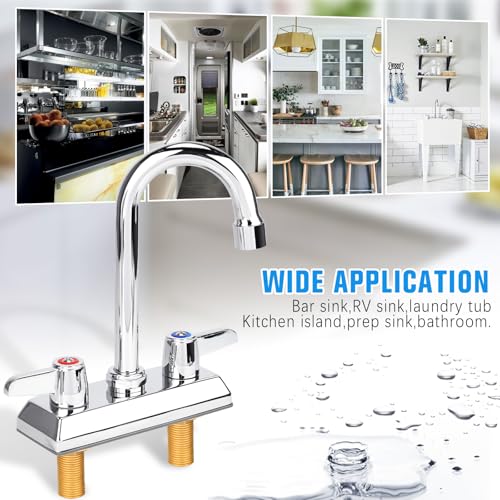 4 Inch Center Kitchen Sink,Commercial Sink Faucet,Brass Kitchen Faucet,Wall Mount Kitchen Faucets，Dual Lever Handles，with 3-1/2" Gooseneck Spout