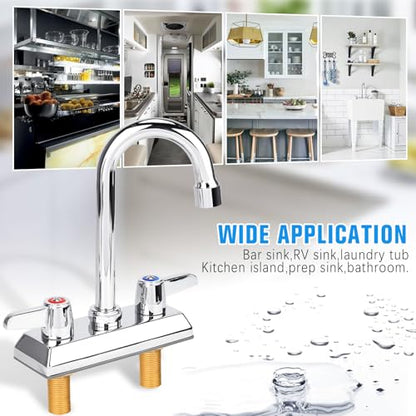 4 Inch Center Kitchen Sink,Commercial Sink Faucet,Brass Kitchen Faucet,Wall Mount Kitchen Faucets，Dual Lever Handles，with 3-1/2" Gooseneck Spout