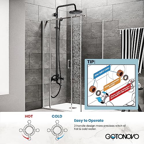 gotonovo Exposed Shower Faucet with Spout Oil Rubbed Bronze,Straight Pipe | Brass Bathroom Exposed Shower System,8’’ Rain Head,Swivel Tub Spout 2 Cross Handle,Adjustable Handheld Sprayer,Wall Mount - color: Bronze