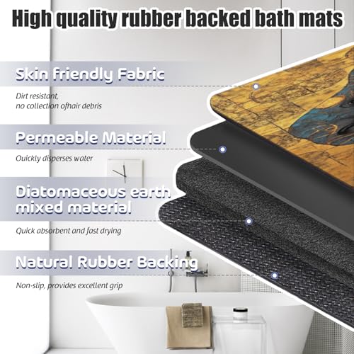 Bathroom Runner Mat Rugs Long,Elephant Indian Black Print Diatomite Stone Bath Mat Large Absorbent Diatomaceous Earth Mat Non Slip Fast Dry Shower Mat Bathroom Rugs Floor Mat 16x42in - color: Design03