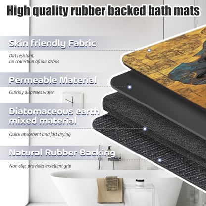 Bathroom Runner Mat Rugs Long,Elephant Indian Black Print Diatomite Stone Bath Mat Large Absorbent Diatomaceous Earth Mat Non Slip Fast Dry Shower Mat Bathroom Rugs Floor Mat 16x42in - color: Design03