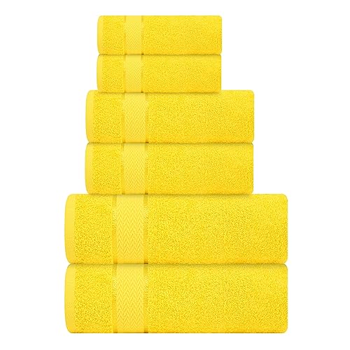 CRAFTBERRY- 6 Piece Cotton Bath Towel Set- 2 Bath - 2 Hand - 2 Face, Yellow | 100% Cotton • Thick & Plush • Hotel Quality • Ultra Soft • Highly Absorbent • Quick Dry • Low Lint • Machine Washable - color: Sunrise Yellow