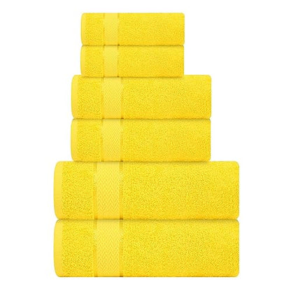 CRAFTBERRY- 6 Piece Cotton Bath Towel Set- 2 Bath - 2 Hand - 2 Face, Yellow | 100% Cotton • Thick & Plush • Hotel Quality • Ultra Soft • Highly Absorbent • Quick Dry • Low Lint • Machine Washable - color: Sunrise Yellow