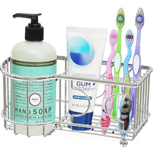Simple Houseware Multi-Functional 6 Slots Toothbrush Holder, Chrome - color: Chrome, size: Freestanding