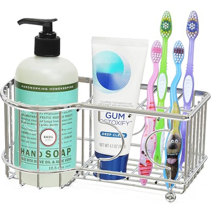 Simple Houseware Multi-Functional 6 Slots Toothbrush Holder, Chrome - color: Chrome, size: Freestanding