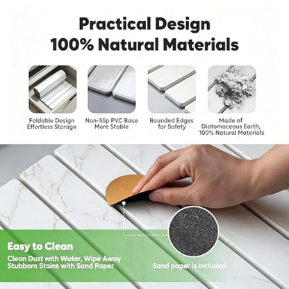 Stone Drying Mat for Kitchen Counter, Quick Diatomaceous Earth Mats for Dishes, 24"L x 16" W Super Absorbent Fast-Drying Collapsible Countertop Stone Mat (Marble Gold White, 24" x 16") - color: Marble Gold White