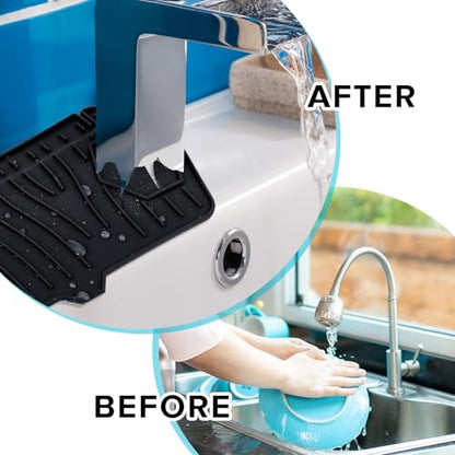 Silicone Sink Splash Guard Kitchen Splash Guard for Sink Splash Prevention Faucet Mat for Kitchen Sink Faucet Guard, Draining Mat Faucet Mat for Kitchen Sink Faucet Splash Guard（Black）
