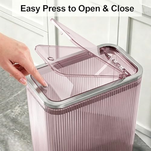 2-Pack Bathroom Trash Can with Lid – 2.6 Gallon / 10L Clear Waste Basket with Pop-Up Lid & Bag Ring – Slim Plastic Garbage Can for Bathroom, Bedroom, Office – Colorful Small Trash Can, Purple Pink - color: Pink