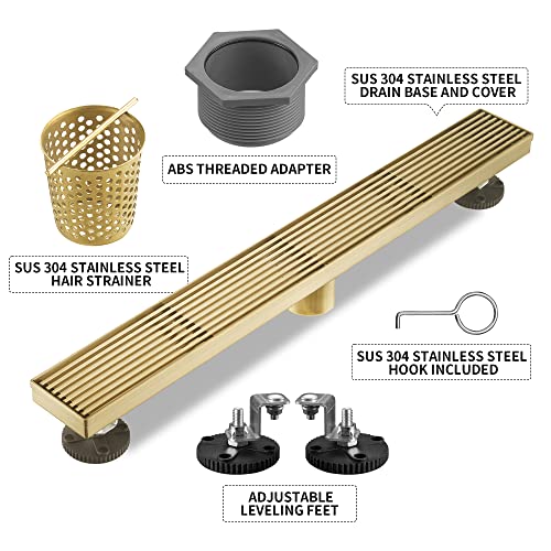 Linear Shower Drain 36 Inch, Brushed Gold 304 Stainless Steel Rectangular Shower Drain, 51L/Min Fast Drainage Floor Linear Drain, US Standard CUPC Certified, Zirconium Gold, SD-108-36ZG - color: Zirconium Gold, size: 36 Inch