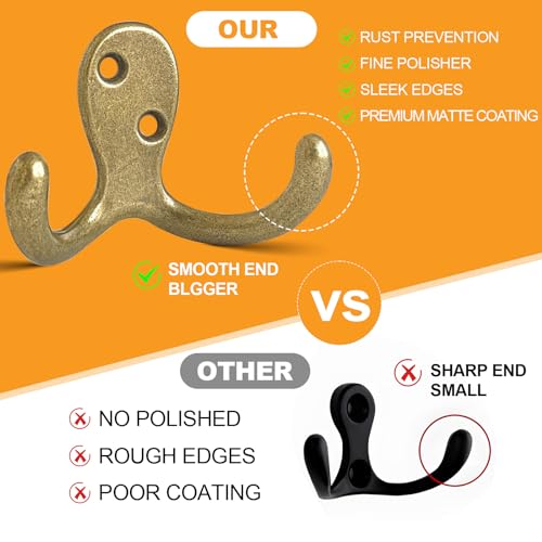 CBWLWJ 10 Pack Coat Hooks Wall Hooks for Hanging, Heavy Duty Double Prong Metal Hook Wall Mounted for Living Room, Bathroom, Kitchen, Bedroom for Coat, Bag, Scarf, Towel, Hat, Key, Cup (Bronze) - color: Bronze-10pack