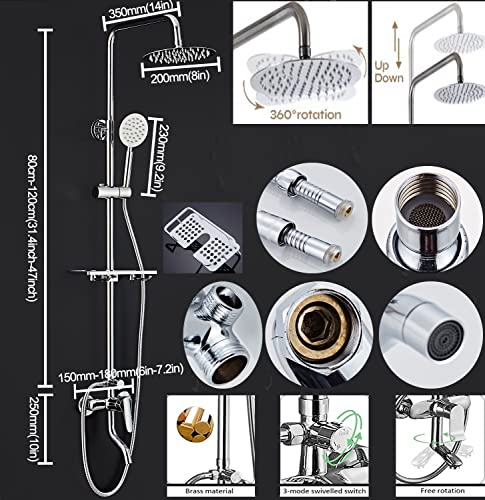 Stainless Steel 304 Silver Shower Faucet Set, Wall Mount Triple Function Shower System, Shower Set Including 8" Rainfall Shower Head with Handheld Combo, Shower Faucet Complete Set, Outdoor Shower