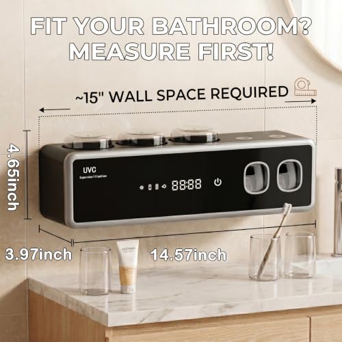 Electric Toothbrush Holder Wall Mount, Bathroom Toothbrush Organizer,Black | POPZJXDM Toothbrush Holder - 6 Brush/3 Cup,Automatic Toothpaste Dispenser & Hot Dry,Smart Cleaning,Bathroom Storage Upgrade - color: Black